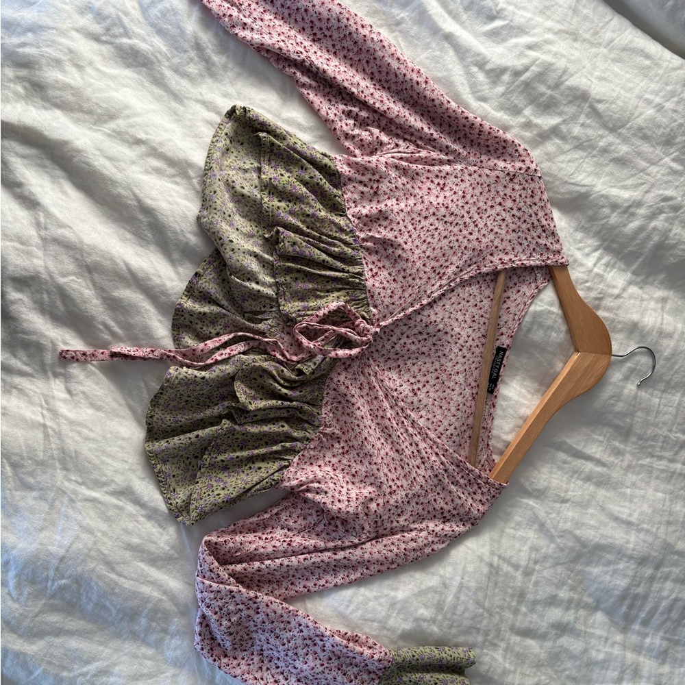 Nasty Gal Pink and Green Floral Blouse